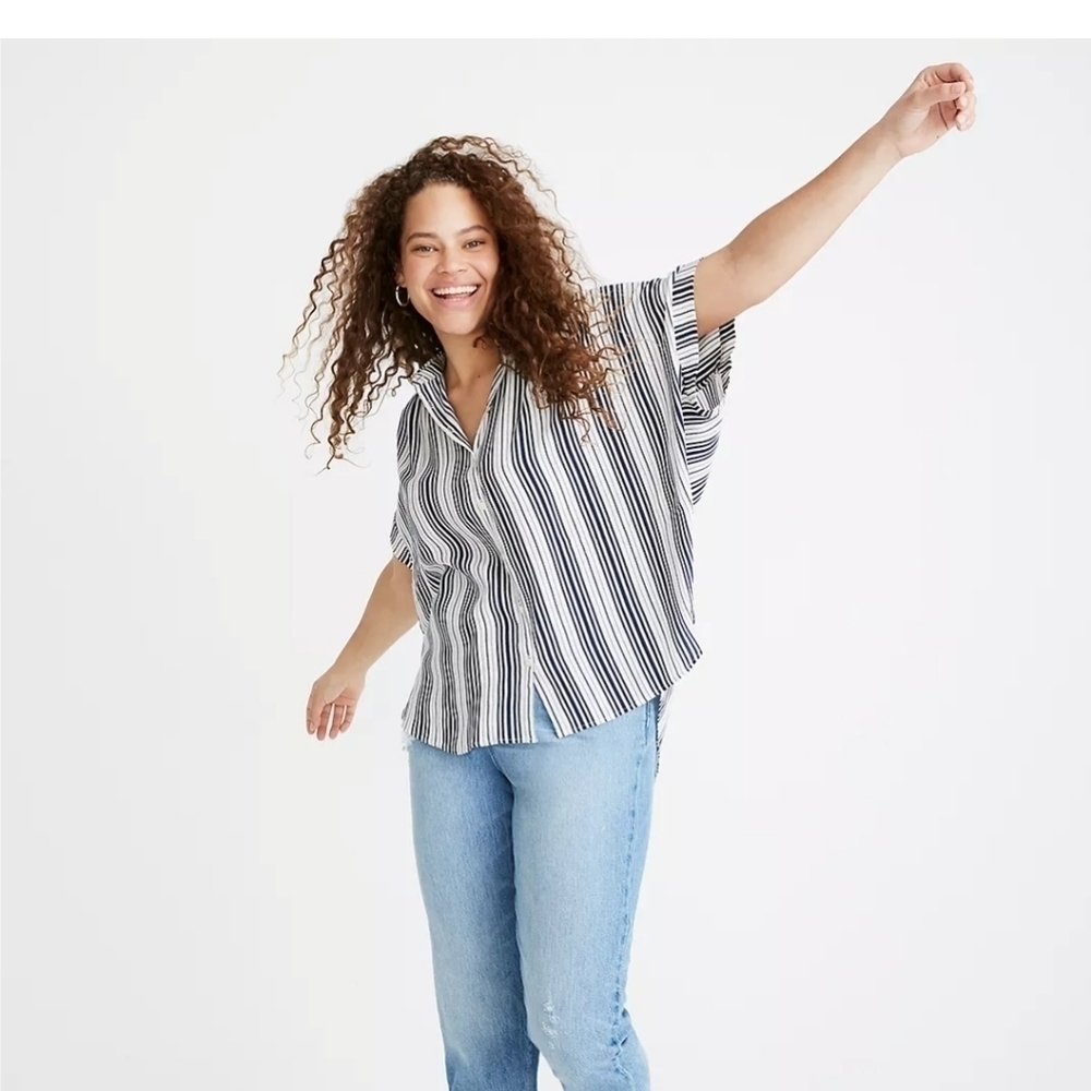 Madewell Central Drapey Shirt in Fairborn Stripe size xxs blue stipes T16